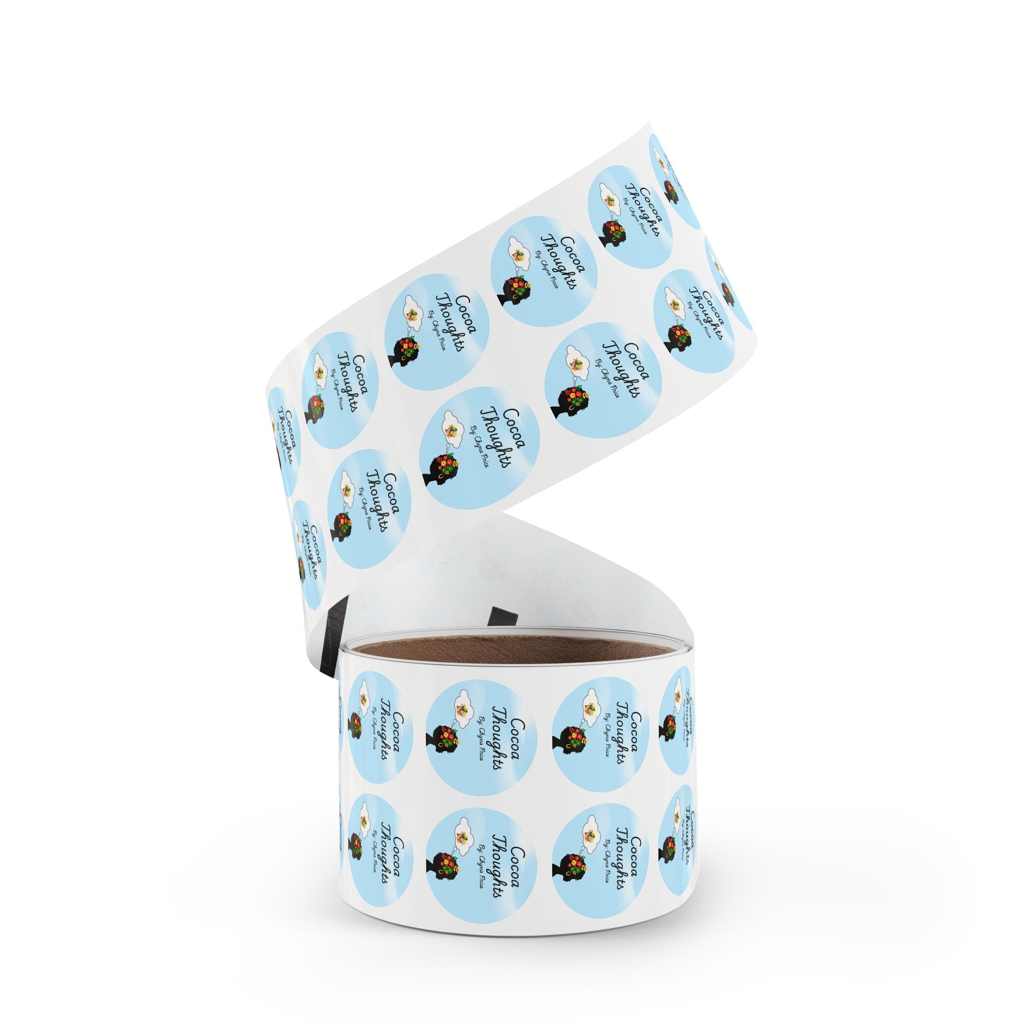 Cocoa Thoughts Round Logo Sticker Roll — Branded Product Label Seals