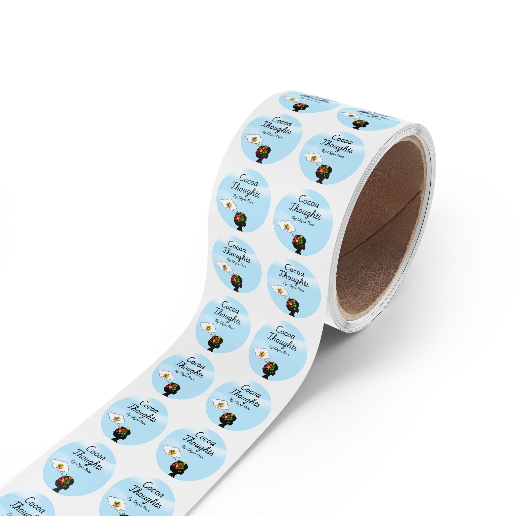 Cocoa Thoughts Round Logo Sticker Roll — Branded Product Label Seals