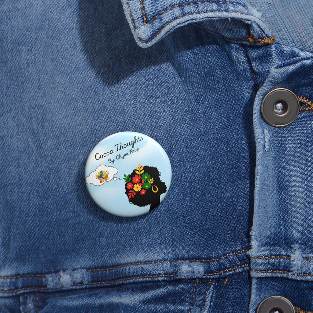 Cocoa Thoughts Pin Button — Floral Black Woman Silhouette 1.25" Enamel Lapel Pin