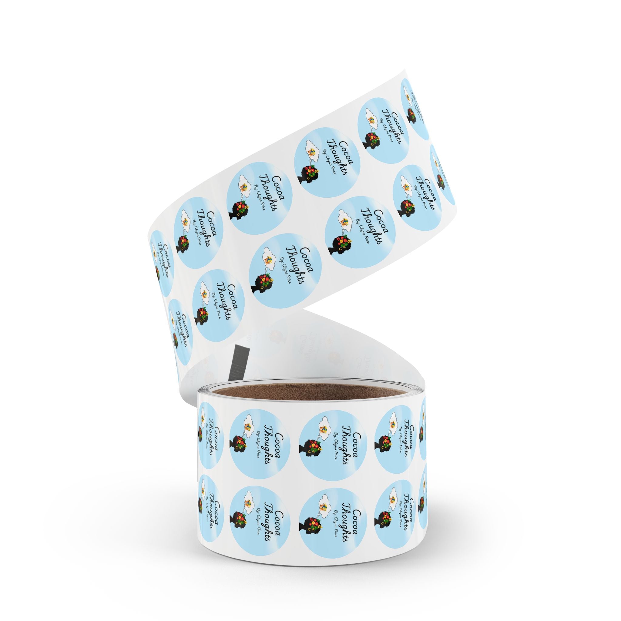 Cocoa Thoughts Round Logo Sticker Roll — Branded Product Label Seals
