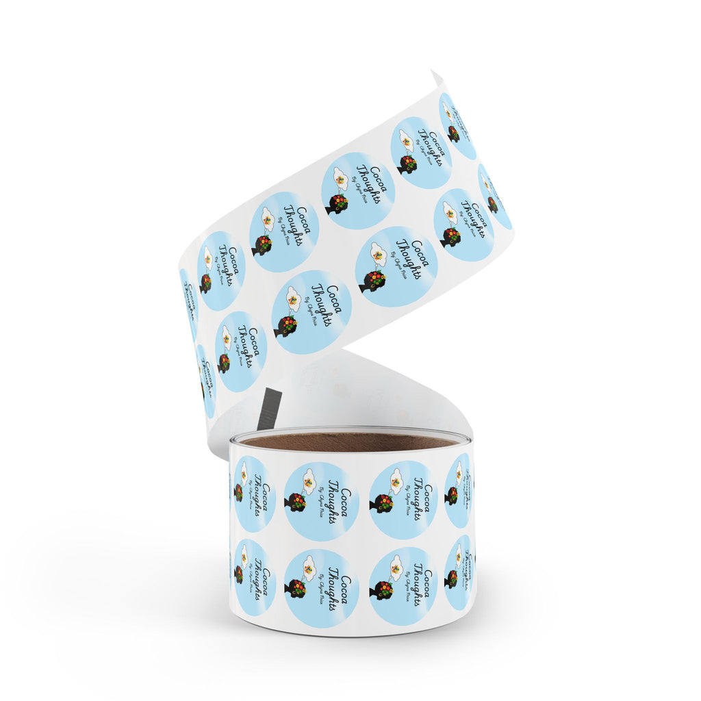 Cocoa Thoughts Round Logo Sticker Roll — Branded Product Label Seals